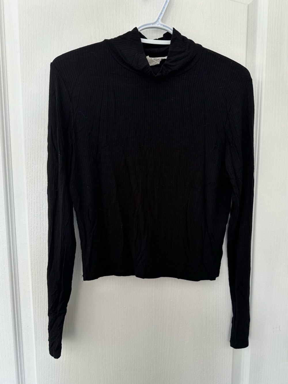 🔥2/$15 Black Ribbed Bodycon Long Sleeve Turtle Mock Neck Top Minimalist Chic